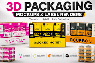 create 3d packaging mockups and product label rendering