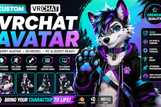 create custom furry vrchat avatar, vtuber model, vrc avatar and fursona