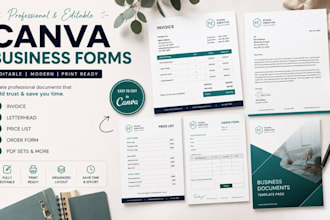 design branded canva letterhead, invoice and listing forms for realtors