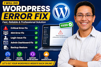 wordpress errors fix, critical error, backup restore,  login issue,404 error fix