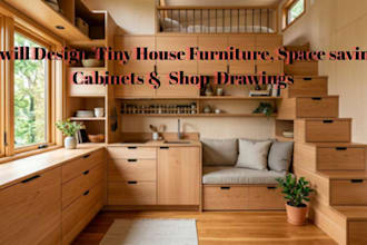 design tiny house furniture, space saving cabinets and shop drawings