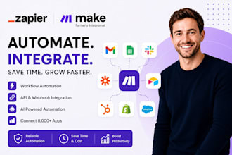 build zapier automation, make com workflows, API and ai integrations, make com