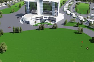 redesign multi story commercial, resort hotel complex, luxury golf estate render