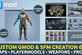 create custom garrys map, gmod player model, weapons for garrys mod, sfm model