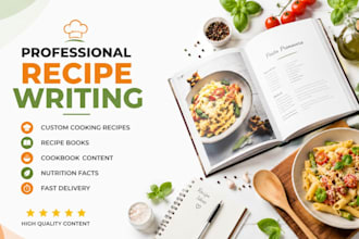 create cooking recipes, recipe book and cookbook content