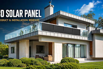create 3d solar panel rendering for products and installations