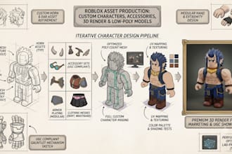 create custom roblox characters, accessories, 3d render, and low poly models