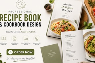 design a modern cookbook, recipe book and food recipe layout