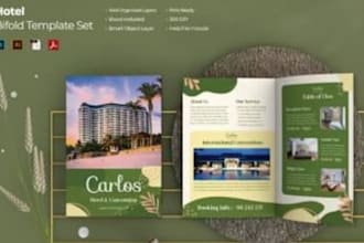 design business brochure trifold for promoting hotel, resort to boost engagement