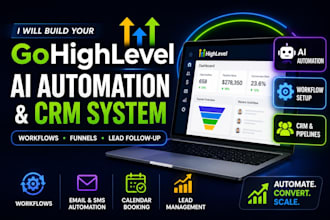 set up go high level CRM, workflows, automations, funnels and a2p