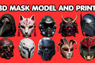 sculpt 3d mask print and paint 3d cosplay mask, cosplay helmet for 3d printing
