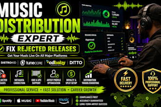 fix and distribute on distrokid, tunecore, cd baby, ditto and music manager