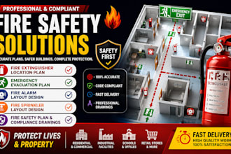 design fire extinguisher location plan, fire safety plan and evacuation plan