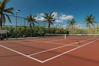 design realistic 3d tennis court, sports court and recreation facility