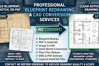 redraw blueprint floor plan PDF sketch image into autocad drawing