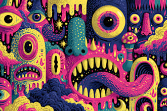 create colorful psychedelic and trippy style illustration