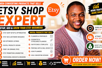 etsy SEO, etsy digital products, etsy shop setup, etsy promotion and listings