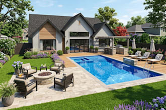design 3d backyard landscape exterior pool patio roof frontyard garden architect