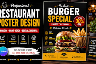 design professional restaurant promotional posters in canva