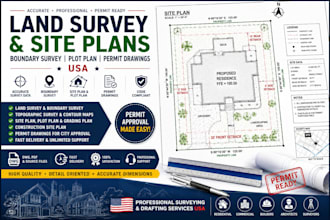 do land survey, boundary survey, site plan, plot plan and permit drawings USA