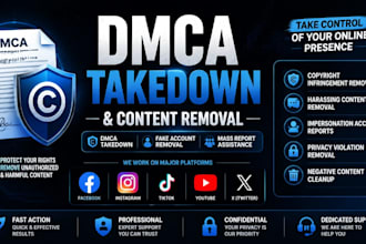 remove copyright takedown harassing mass report facebook tiktok instagram dmca