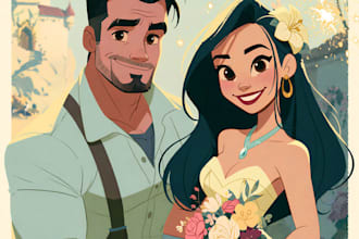 draw cartoon disney couple portrait