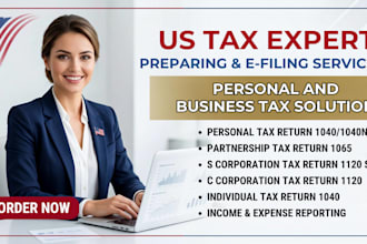 prepare and file US individual and business tax returns 1040, 1120, 1120s, 1065