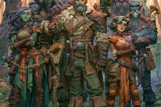design custom dnd party scene illustration