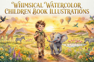 create whimsical watercolor children book illustrations