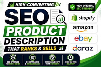 write SEO product descriptions for shopify amazon daraz and ebay