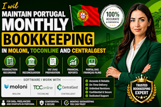 maintain portugal monthly bookkeeping in moloni toconline and centralgest