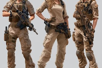 create realistic military, war, or sci fi illustrations