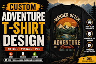 create custom adventure nature vintage t shirt design for pod brands