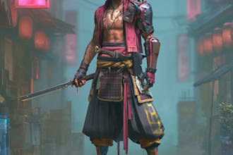 cyberpunk samurai street warrior art