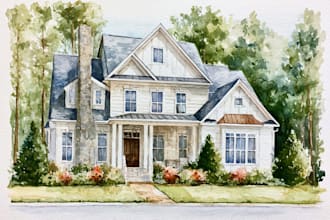 house in watercolor painting style