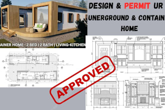 design modular, container, underground homes with 3d render and blueprint permit