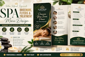 a spa brochure, flyers and treatment menu