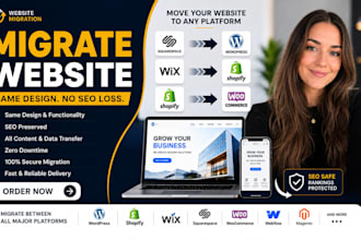 move migrate squarespace wordpress wix shopify website with same design and SEO