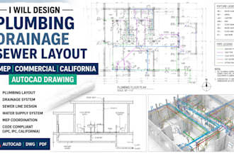 design plumbing drainage sewer layout mep  commercial california autocad drawing