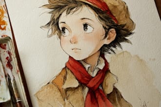 make a digital watercolor character art