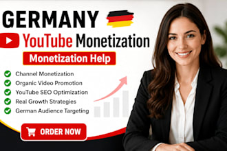 complete german youtube channnel monetization, organic german video promotion