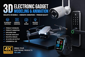 create realistic 3d electronic gadget modeling and product animation