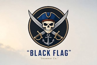 create hand drawn pirate skull logo illustration in vintage style