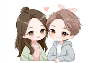 draw a cute anime chibi couple portrait or personalized gift