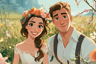 create magical couple portraits in disney or pixar style