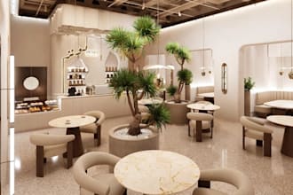 renovate cafe interior, architectural 3d rendering,restaurant,coffee shop visual