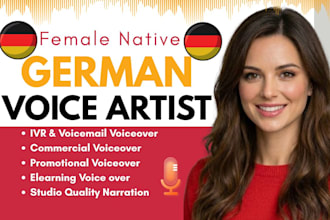 record natural native female german voice over for youtube narration and ads