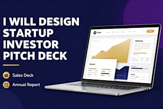 design startup investor pitch deck, sales deck, annual report presentation