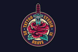 do traditional style dagger sword tattoo design logo