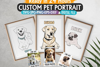 draw custom pet portrait in line art vector illustration